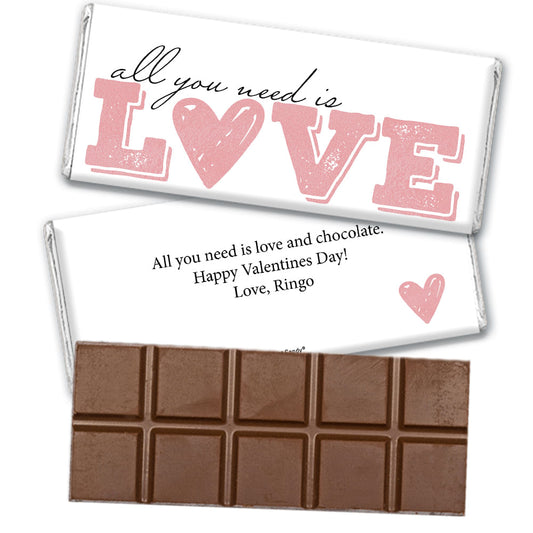 Personalized Valentine's Day All You Need is Love Belgian Chocolate Bar & Wrapper