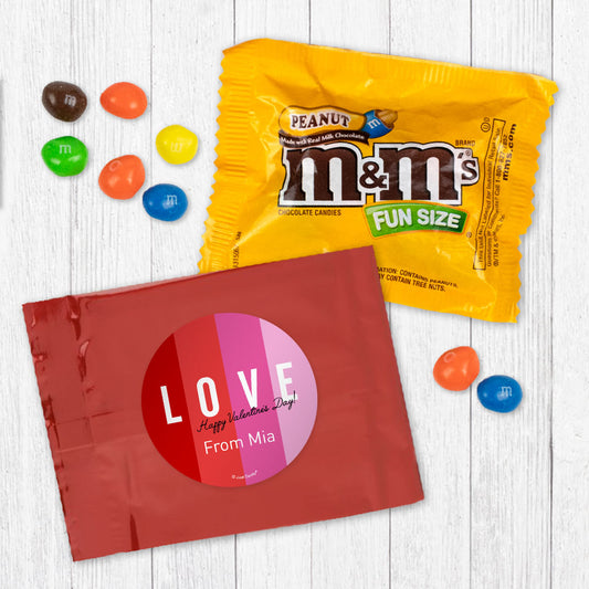 Personalized Valentine's Day Love Block Greetings Candy Favor Bag - M&Ms or Skittles