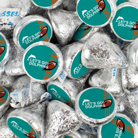 Assembled Let's Go Dolphins Stickers and Hershey's Kisses Candy 13.6oz Bag 85ct