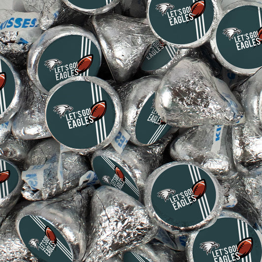 Assembled Eagles Football Party Stickers and Hershey's Kisses Candy 13.6oz Bag 85ct