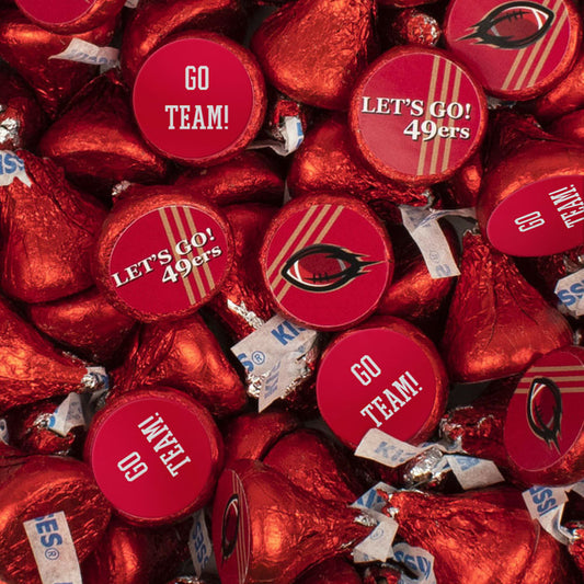 Assembled 49ers Football Party Stickers and Hershey's Kisses Candy 13.6oz Bag 85ct