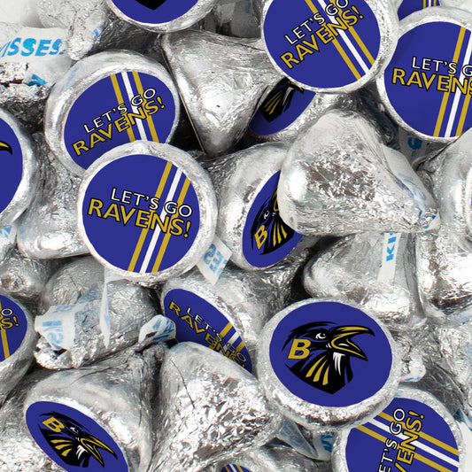 Assembled Let's Go Ravens Stickers and Hershey's Kisses Candy 13.6oz Bag 85ct