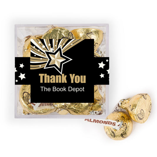 Personalized Thank You Gold Star JUST CANDY® favor cube with Hershey's Kisses