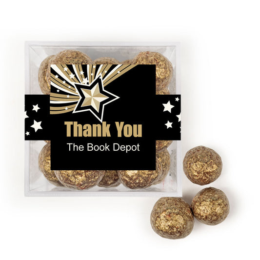 Personalized Thank You Gold Star JUST CANDY® favor cube with Prosecco Cordials