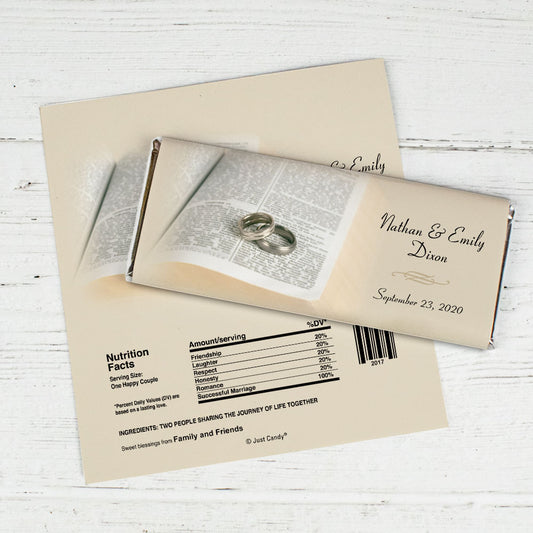 Wedding Favor Personalized Chocolate Bar Wrappers Bible and Rings
