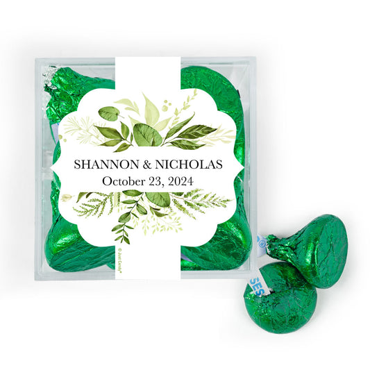 Personalized Wedding Botanical Greenery JUST CANDY Favor Cube with Hershey's Kisses