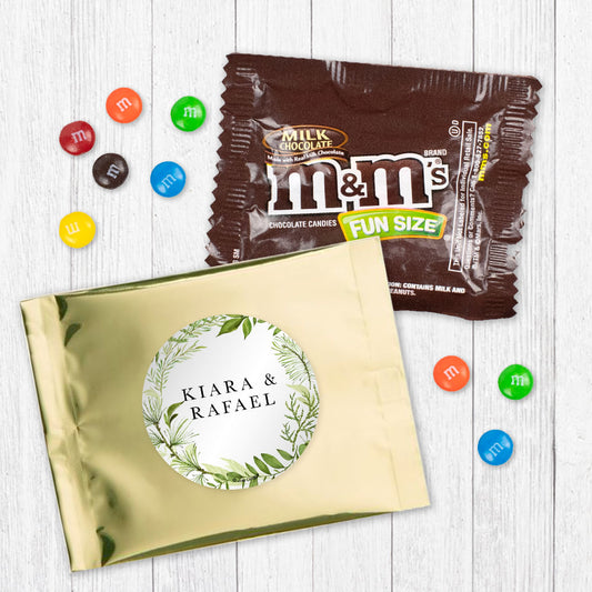 Personalized Wedding Botanicals Greenery Candy Favor Bag - M&Ms or Skittles