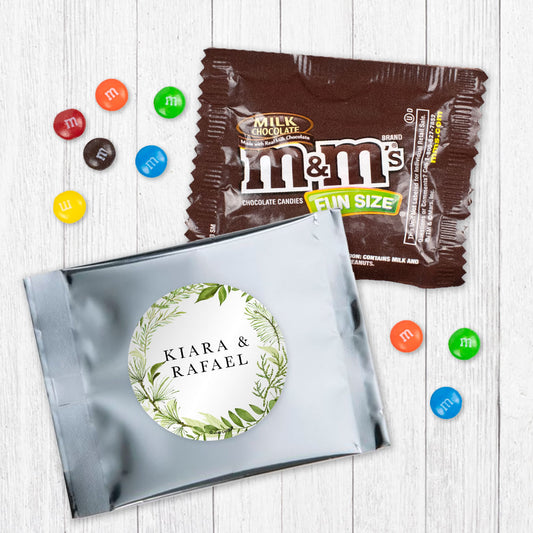 Personalized Wedding Botanicals Greenery Candy Favor Bag - M&Ms or Skittles