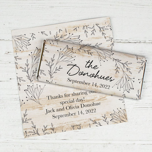 Personalized Wedding Delicate Botanicals Chocolate Bar Wrappers