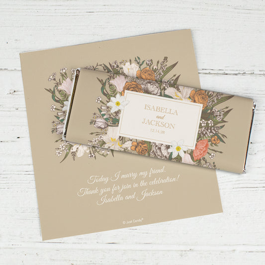 Floral Wedding Favor Personalized Chocolate Bar Wrappers