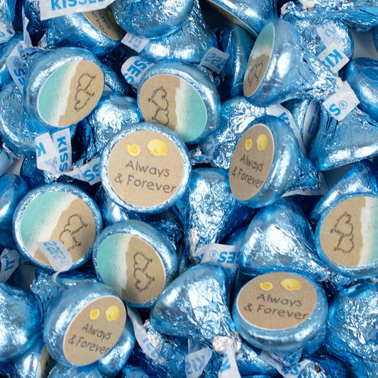 Assembled Beach Wedding Stickers and Hershey's Kisses Candy 13.6oz Bag 85ct