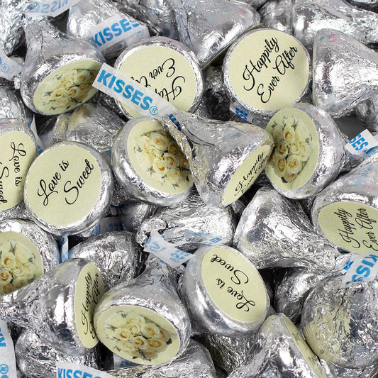 Assembled White Roses Wedding Hershey's Kisses Candy 13.6oz Bag 85ct
