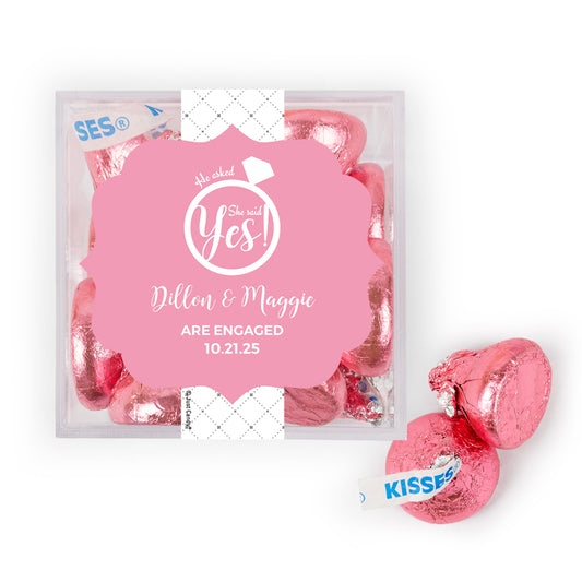 Personalized Wedding Engagement She Said Yes! Ring JUST CANDY® favor cube with Hershey's Kisses