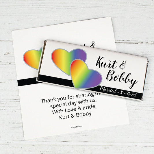 Personalized LGBT Wedding Rainbow Hearts Chocolate Bar Wrappers Only