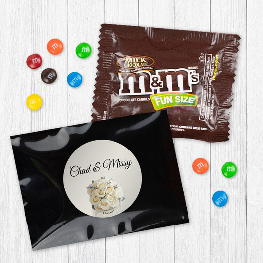 Personalized Wedding Rehearsal Dinner White Roses Candy Favor Bag - M&Ms or Skittles