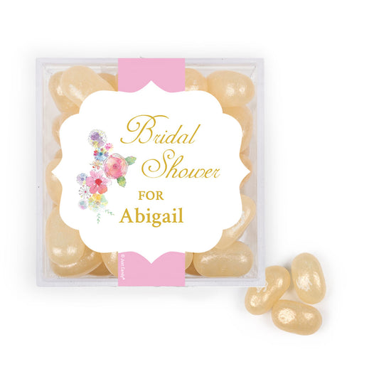 Personalized Bridal Shower Pastel Pink Florals JUST CANDY® favor cube with Jelly Belly Jelly Beans