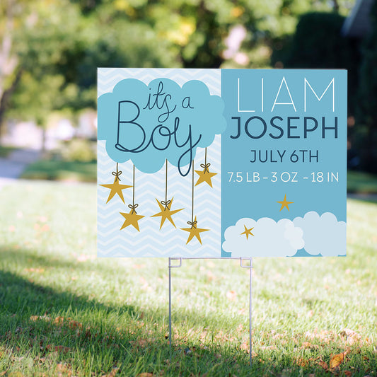 Personalized It's a Boy Yard Sign and Stake - It's a Boy Clouds