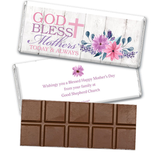 Personalized Mother's Day God Bless Mothers Belgian Chocolate Bar & Wrapper