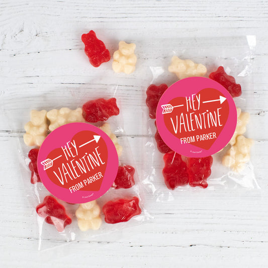 Personalized Hey Valentine Candy Bags with Gummi Bears