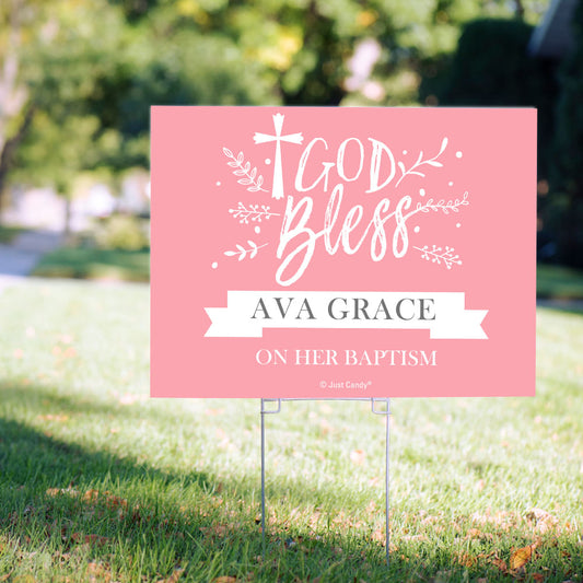 Personalized Baptism Yard Sign Floral God Bless