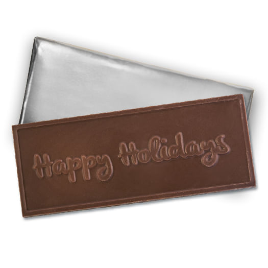 Embossed Happy Holidays Belgian Milk Chocolate Bar (30 Pack)