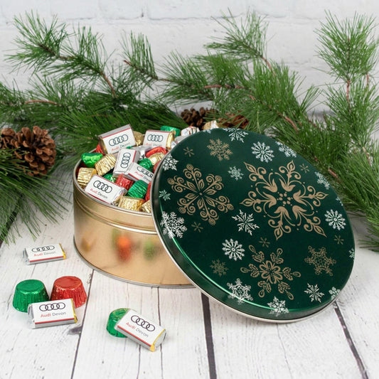 Personalized Emerald Snowflake 1.25 lb Add Your Logo Hershey's Mix Tin