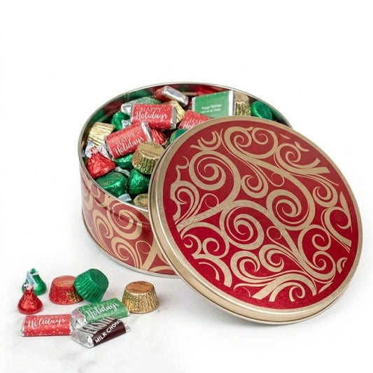 Personalized Hershey's Happy Holidays Mix Tin, Golden Swirls, 1.25 lb