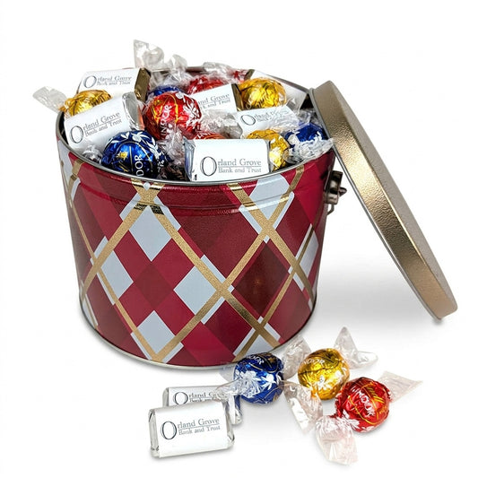Add Your Logo Holiday Diamonds 1.9lb Tin Hershey's Miniatures & Lindt Truffles