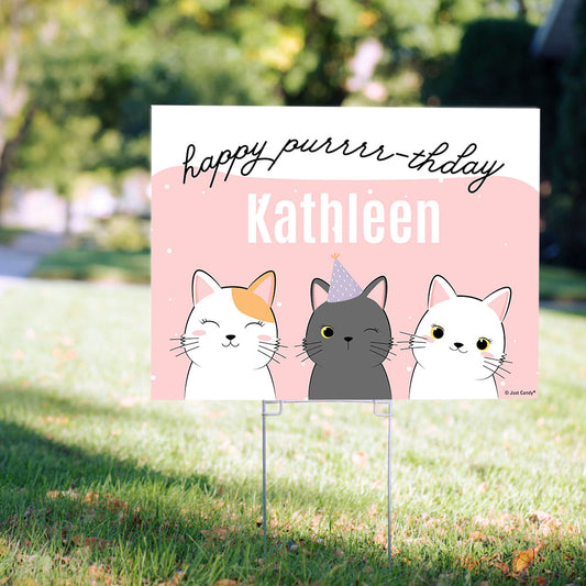 Personalized Kids Birthday Cats Yard Sign and Stake