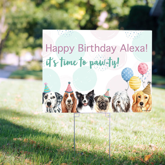 Personalized Kids Birthday Dogs Yard Sign and Stake