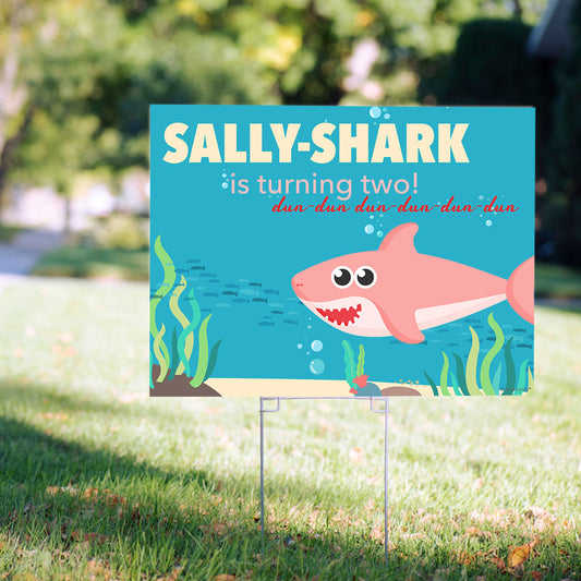 Personalized Kids Birthday Girl Shark Yard Sign and Stake