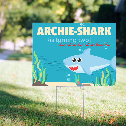 Personalized Kids Birthday Boy Shark Yard Sign and Stake