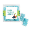 Personalized Dinosaur Birthday JUST CANDY® favor cube with Sugar Sanded Gummy Bears Blue Dino