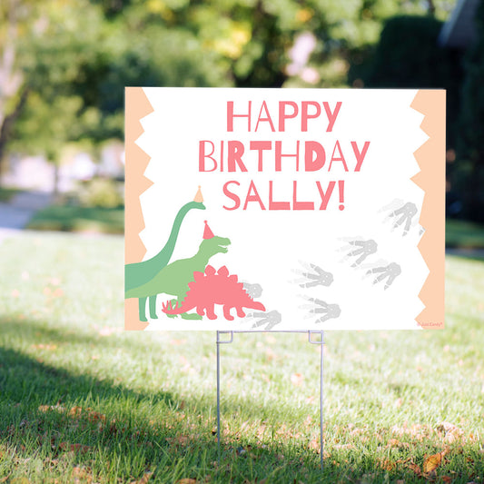 Personalized Kids Birthday Pink Dino Yard Sign and Stake