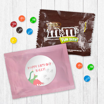 Personalized Kids Birthday Pink Dino Candy Favor Bag - M&Ms or Skittles