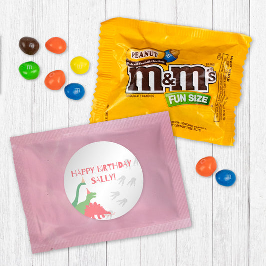 Personalized Kids Birthday Pink Dino Peanut M&Ms Favor Bag