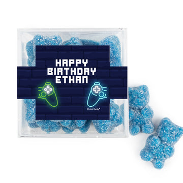 Personalized Gamer Birthday JUST CANDY favor cube with Sugar Sanded Gummy Bears Gamer