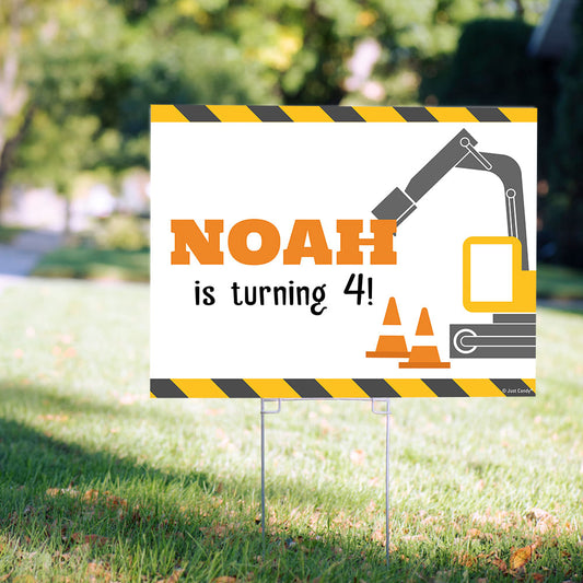 Personalized Kids Birthday Construction Yard Sign and Stake