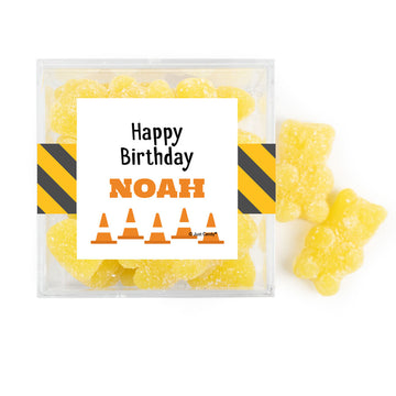 Personalized Construction Birthday JUST CANDY favor cube with Sugar Sanded Gummy Bears