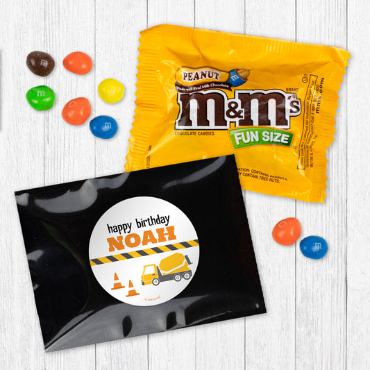 Personalized Kids Birthday Construction Peanut M&Ms Favor Bag