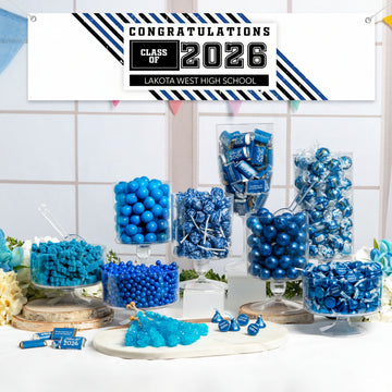 Personalized Blue Graduation School Spirit Stripes Deluxe Candy Buffet