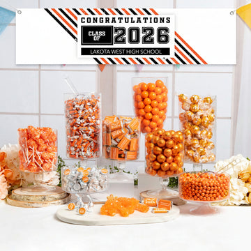 Personalized Orange Graduation School Spirit Stripes Deluxe Candy Buffet