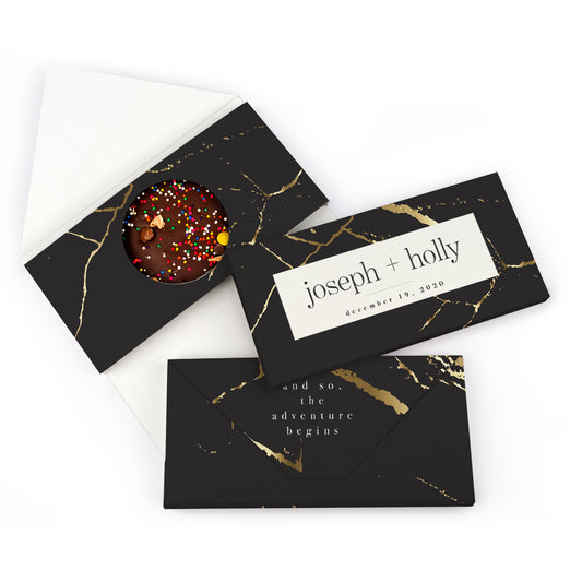 Personalized Wedding Black & Gold Marble Gourmet Infused Belgian Chocolate Bars (3.5oz)