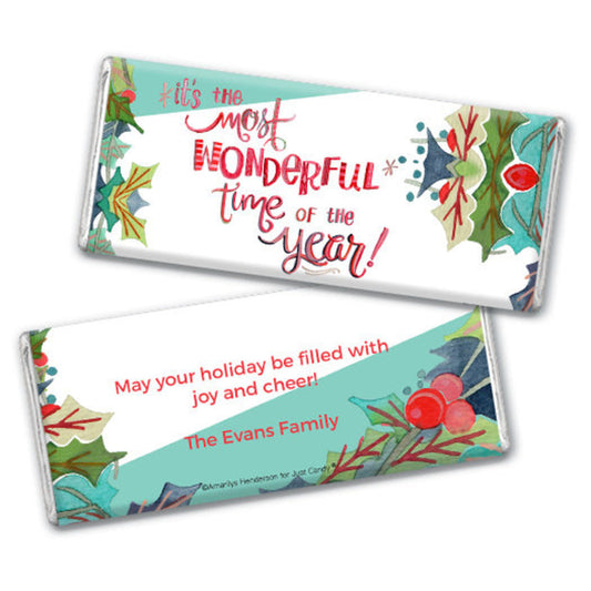 Personalized Christmas Wonderful Time Chocolate Bar & Wrapper