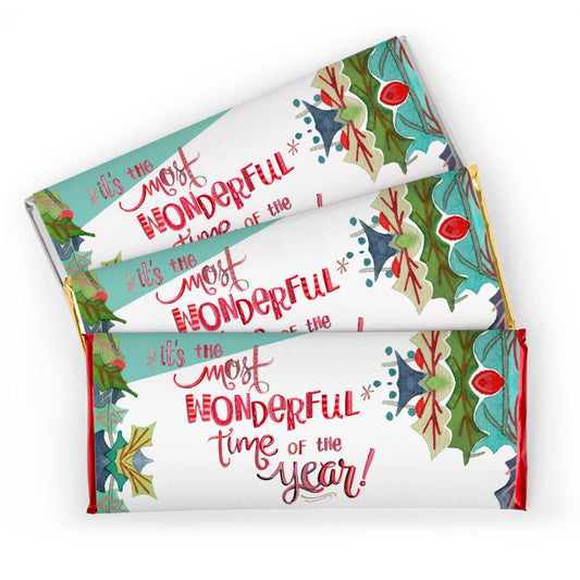 Personalized Christmas Wonderful Time Chocolate Bar & Wrapper