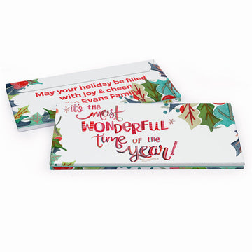 Deluxe Personalized Christmas Wonderful Time Candy Bar Favor Box