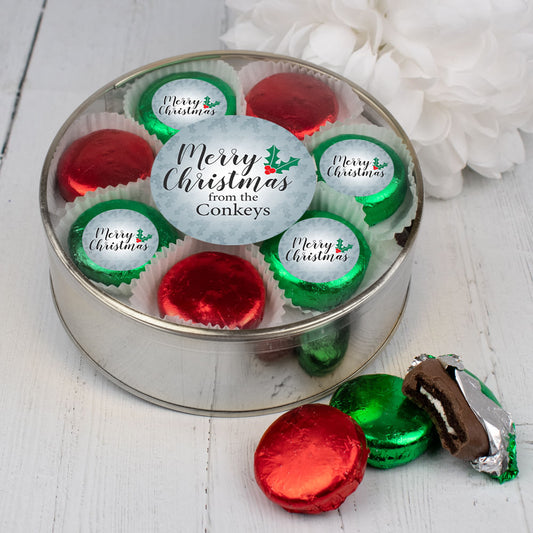Personalized Merry Christmas Chocolate Covered Oreo Gift Tin - 16 Oreos