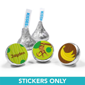 Birthday Monkey & Bananas Personalized 3/4" Sticker (108 Stickers)