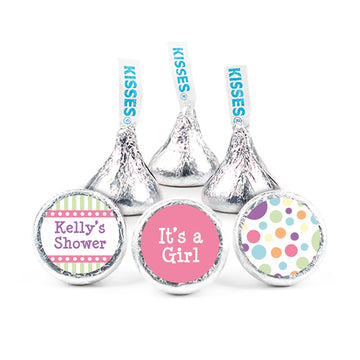 Baby Shower Pink Stripe Personalized 3/4" Sticker (108 Stickers)