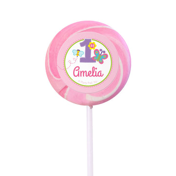 Birthday Personalized Small Light Pink Swirly Pop Butterfly 1st Birthday (24 Pack)